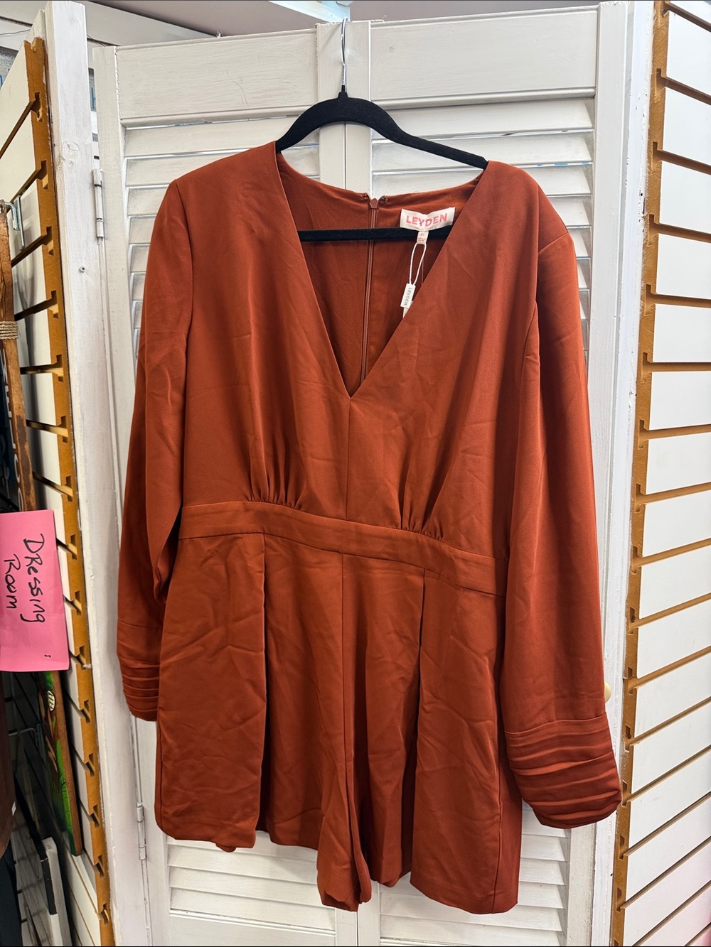 Leyden Burnt Orange V-Neck Long Sleeve Romper